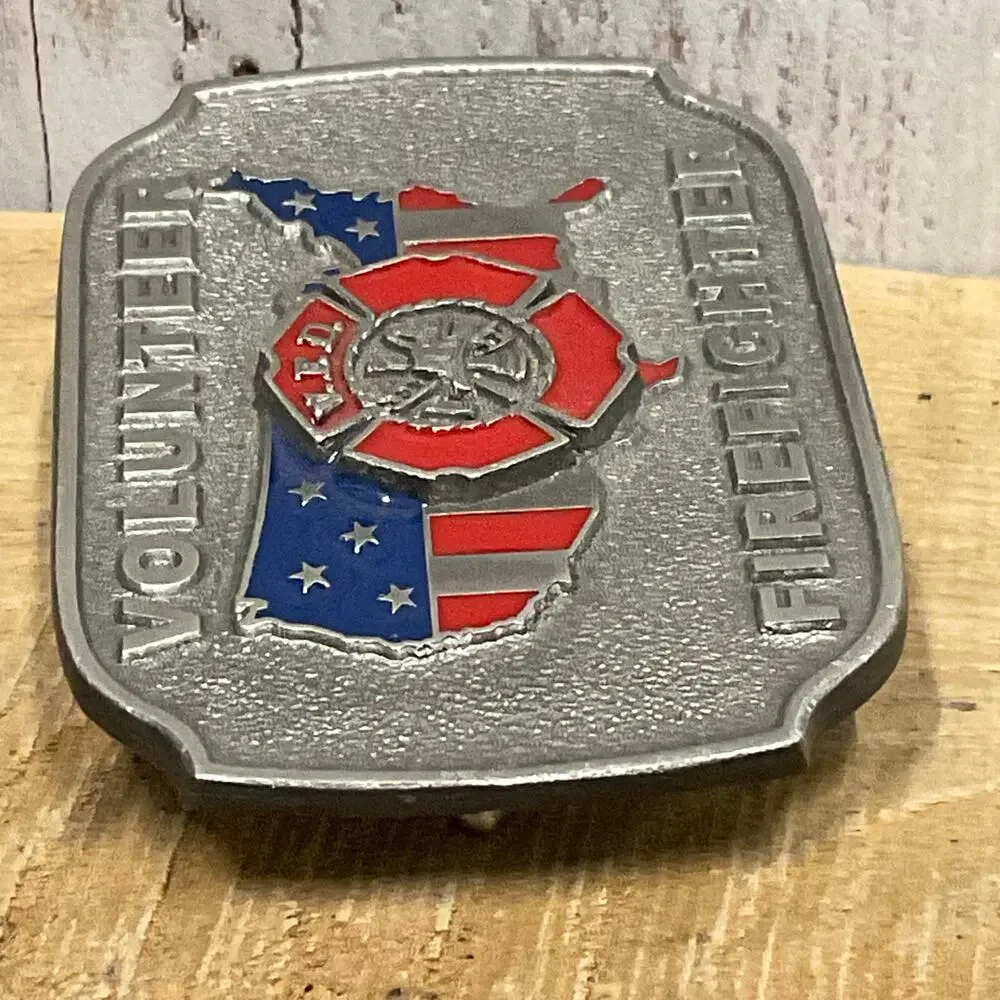 C J Volunteer Firefighter Belt Buckle 1998 Mens Patriotic‎ USA First Responder